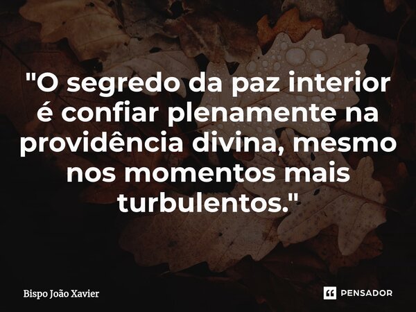"O segredo da paz interior é confiar plenamente na providência divina, mesmo nos momentos mais turbulentos."... Frase de Bispo João Xavier.