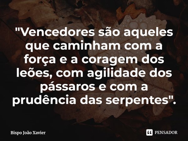 ⁠"Vencedores são aqueles que caminham com a força e a coragem dos leões, com agilidade dos pássaros e com a prudência das serpentes".... Frase de Bispo João Xavier.