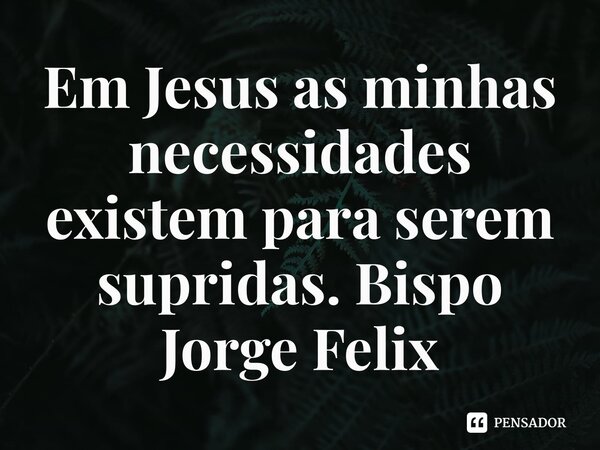 ⁠Em Jesus as minhas necessidades existem para serem supridas.... Frase de Bispo Jorge Felix.