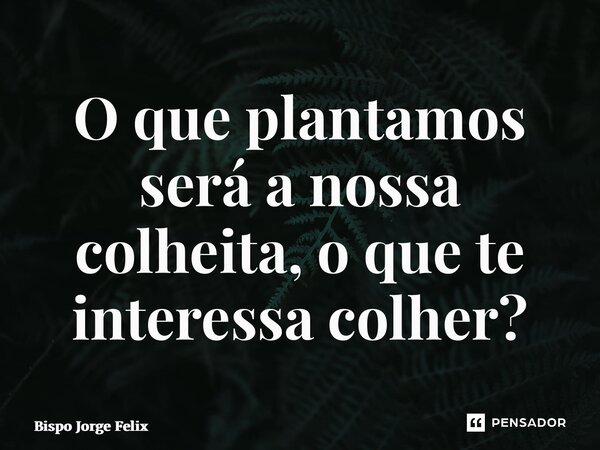 ⁠O que plantamos será a nossa colheita, o que te interessa colher?... Frase de Bispo Jorge Felix.