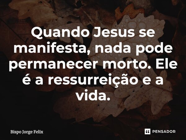 ⁠Quando Jesus se manifesta, nada pode permanecer morto. Ele é a ressurreição e a vida.... Frase de Bispo Jorge Felix.