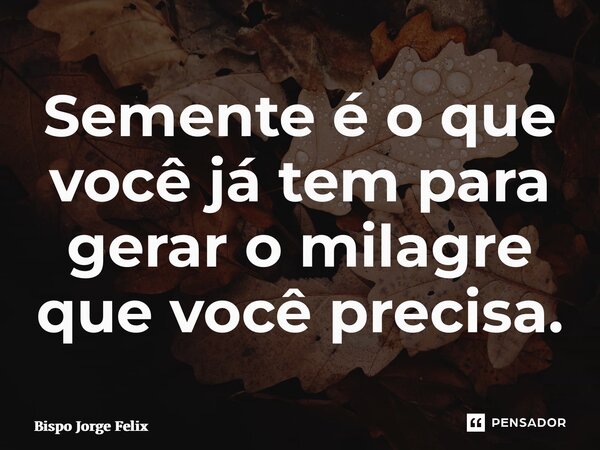 ⁠Semente é o que você já tem para gerar o milagre que você precisa.... Frase de Bispo Jorge Felix.