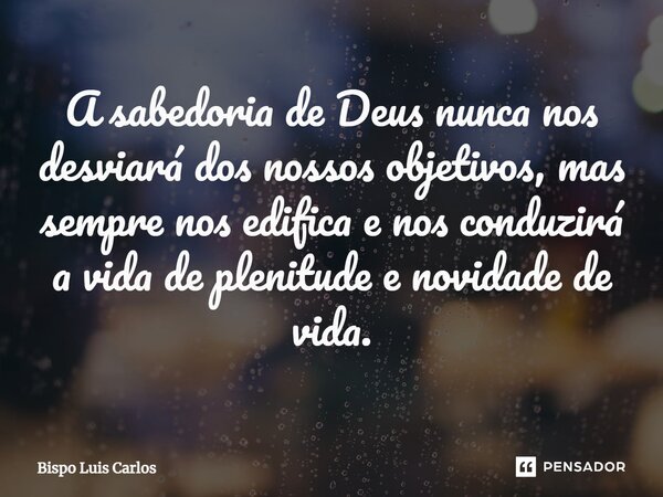 A ⁠sabedoria de Deus nunca nos desviará dos nossos objetivos, mas sempre nos edifica e nos conduzirá a vida de plenitude e novidade de vida.... Frase de Bispo Luis Carlos.