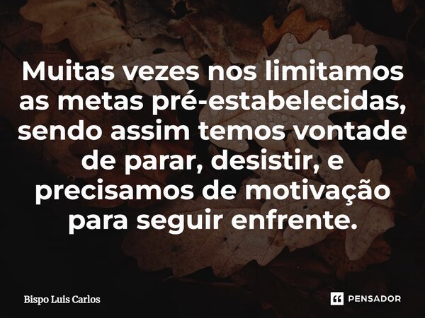 ⁠Muitas vezes nos limitamos as metas pré-estabelecidas, sendo assim temos vontade de parar, desistir, e precisamos de motivação para seguir enfrente.... Frase de Bispo Luis Carlos.
