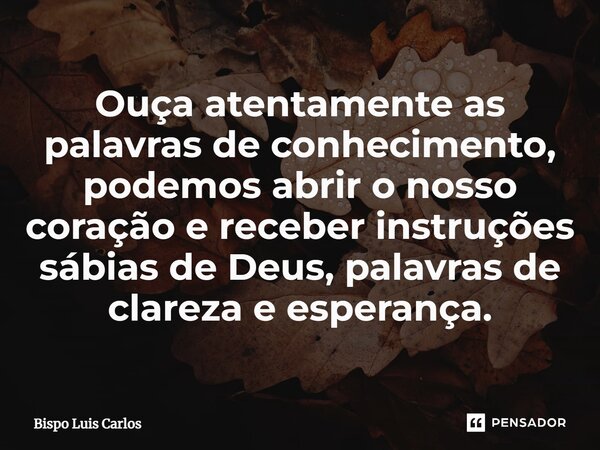 ⁠Ouça atentamente as palavras de conhecimento, podemos abrir o nosso coração e receber instruções sábias de Deus, palavras de clareza e esperança.... Frase de Bispo Luis Carlos.