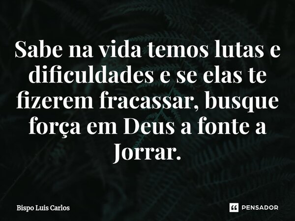 ⁠Sabe na vida temos lutas e dificuldades e se elas te fizerem fracassar, busque força em Deus a fonte a Jorrar.... Frase de Bispo Luis Carlos.