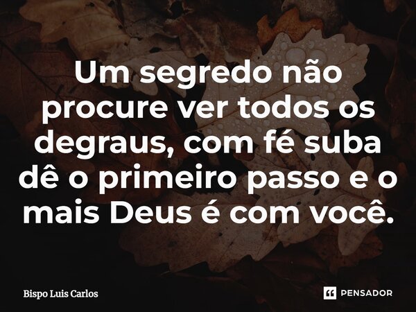 ⁠Um segredo não procure ver todos os degraus, com fé suba dê o primeiro passo e o mais Deus é com você.... Frase de Bispo Luis Carlos.