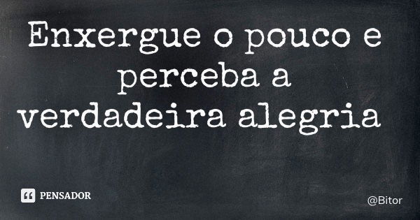 Enxergue o pouco e perceba a verdadeira alegria... Frase de Bitor.