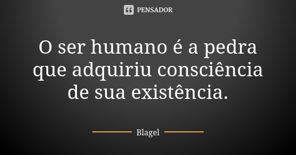 O ser humano é a pedra que adquiriu consciência de sua existência.... Frase de Blagel.