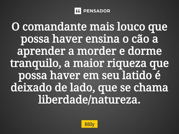 ⁠O comandante mais louco que possa haver ensina o cão a aprender a morder e dorme tranquilo, a maior riqueza que possa haver em seu latido é deixado de lado, qu... Frase de Blily.