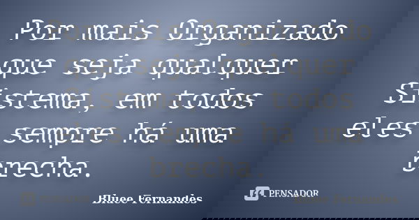 Por mais Organizado que seja qualquer Sistema, em todos eles sempre há uma brecha.... Frase de Bluee Fernandes.