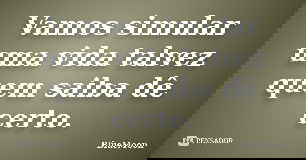 Vamos simular uma vida talvez quem saiba dê certo.... Frase de BlueMoon.
