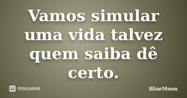 Vamos simular uma vida talvez quem saiba dê certo.... Frase de BlueMoon.