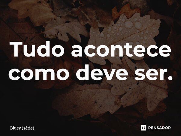 ⁠Tudo acontece como deve ser.... Frase de Bluey (série).