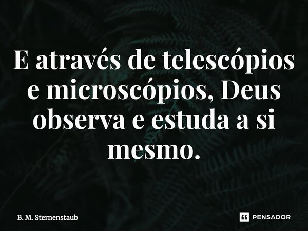 E através de telescópios e microscópios, Deus observa e estuda a si mesmo.... Frase de B. M. Sternenstaub.