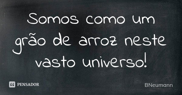 Somos como um grão de arroz neste vasto universo!... Frase de BNeumann.