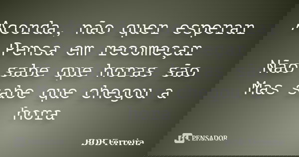 Acorda, não quer esperar Pensa em recomeçar Não sabe que horas são Mas sabe que chegou a hora... Frase de BOB Ferreira.