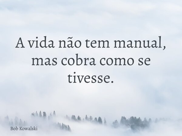 A vida não tem manual, mas cobra como se tivesse.... Frase de Bob Kowalski.