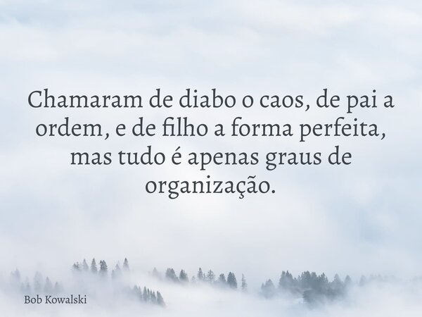 Chamaram de diabo o caos, de pai a ordem, e de filho a forma perfeita, mas tudo é apenas graus de organização.... Frase de Bob Kowalski.