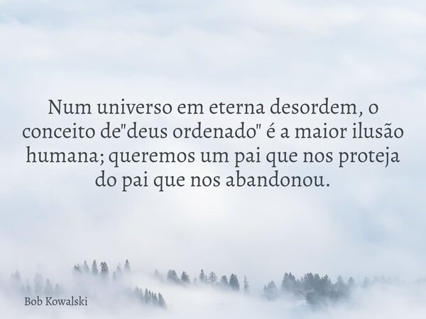Num universo em eterna desordem, o conceito de "deus ordenado" é a maior ilusão humana; queremos um pai que nos proteja do pai que nos abandonou.... Frase de Bob Kowalski.