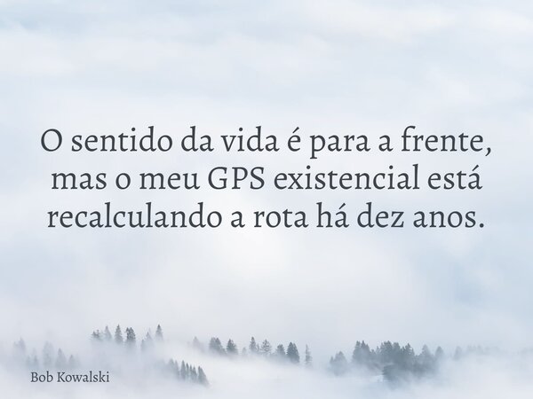 O sentido da vida é para a frente, mas o meu GPS existencial está recalculando a rota há dez anos.... Frase de Bob Kowalski.