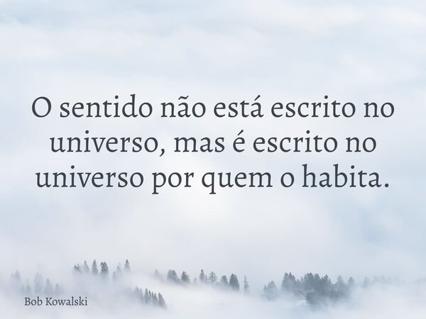 O sentido não está escrito no universo, mas é escrito no universo por quem o habita.... Frase de Bob Kowalski.