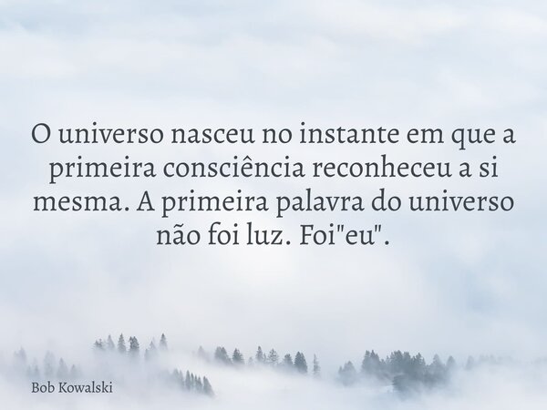 O universo nasceu no instante em que a primeira consciência reconheceu a si mesma. A primeira palavra do universo não foi luz. Foi "eu".... Frase de Bob Kowalski.