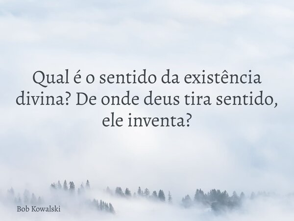 Qual é o sentido da existência divina? De onde deus tira sentido, ele inventa?... Frase de Bob Kowalski.