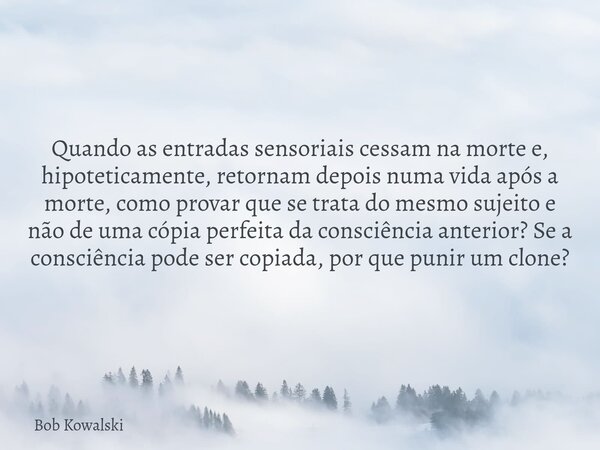 Quando as entradas sensoriais cessam na morte e, hipoteticamente, retornam depois numa vida após a morte, como provar que se trata do mesmo sujeito e não de uma... Frase de Bob Kowalski.
