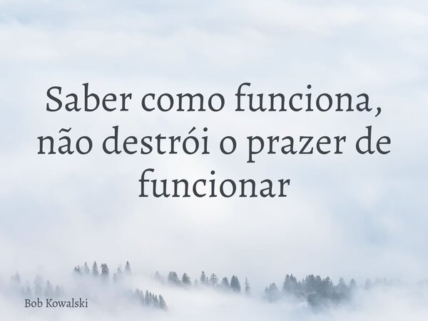 Saber como funciona, não destrói o prazer de funcionar... Frase de Bob Kowalski.