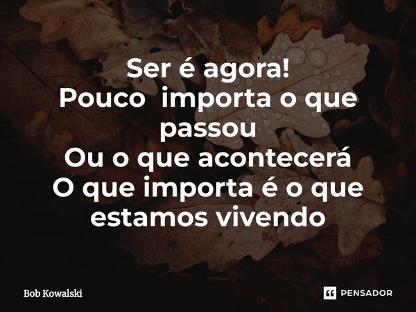 Ser é agora!⁠ Pouco importa o que passou Ou o que acontecerá O que importa é o que estamos vivendo... Frase de Bob Kowalski.