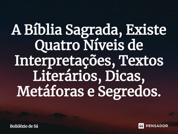 A Bíblia Sagrada, Existe Quatro Níveis de Interpretações, Textos Literários, Dicas, Metáforas e Segredos.⁠... Frase de Bolidézio de Sá.