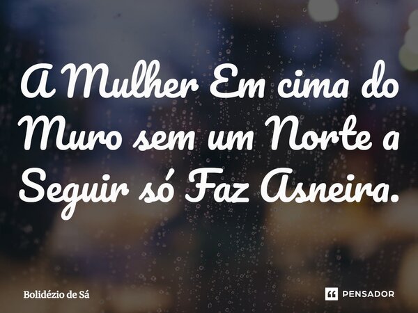 ⁠A Mulher Em cima do Muro sem um Norte a Seguir só Faz Asneira.... Frase de Bolidézio de Sá.