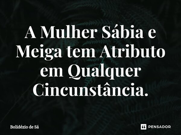 A Mulher Sábia e Meiga⁠ tem Atributo em Qualquer Cincunstância.... Frase de Bolidézio de Sá.