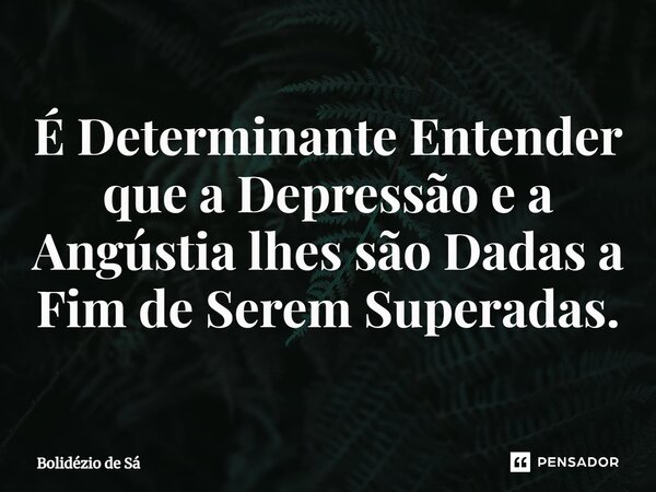 ⁠É Determinante Entender que a Depressão e a Angústia lhes são Dadas a Fim de Serem Superadas.... Frase de Bolidézio de Sá.