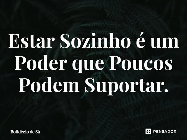 Estar Sozinho é um Poder que Poucos Podem Suportar.⁠... Frase de Bolidézio de Sá.