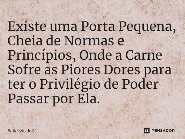 ⁠Existe uma Porta Pequena, Cheia de Normas e Princípios, Onde a Carne Sofre as Piores Dores para ter o Privilégio de Poder Passar por Ela.... Frase de Bolidézio de Sá.