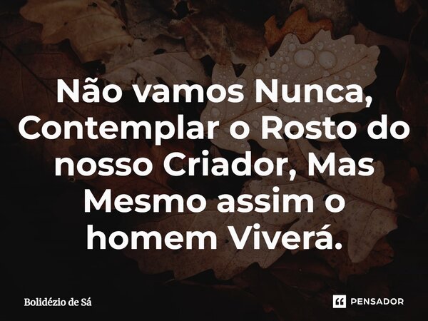 Não vamos Nunca, Contemplar o Rosto do nosso Criador, Mas Mesmo assim o homem Viverá.... Frase de Bolidézio de Sá.