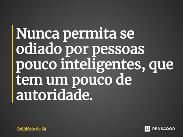 ⁠Nunca permita se odiado por pessoas pouco inteligentes, que tem um pouco de autoridade.... Frase de Bolidézio de Sá.