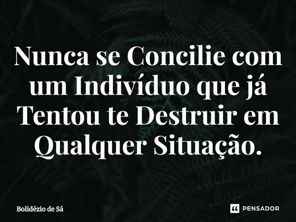 Nunca se Concilie com um Indivíduo que já Tentou te Destruir em Qualquer Situação.⁠... Frase de Bolidézio de Sá.