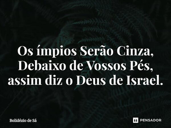 ⁠ Os ímpios Serão Cinza, Debaixo de Vossos Pés, assim diz o Deus de Israel.... Frase de Bolidézio de Sá.
