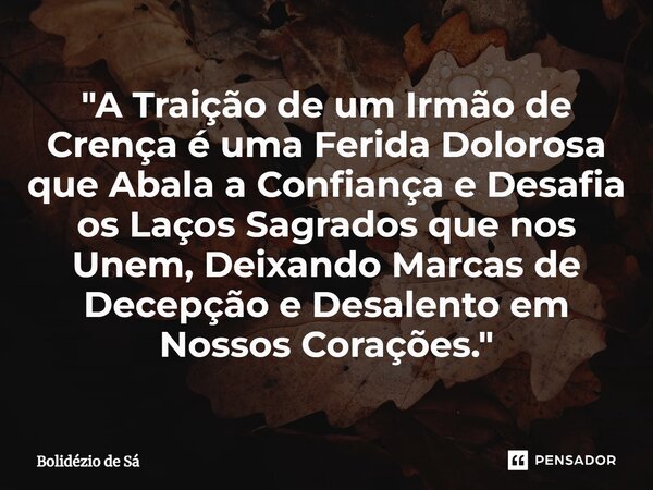 ⁠"A Traição de um Irmão de Crença é uma Ferida Dolorosa que Abala a Confiança e Desafia os Laços Sagrados que nos Unem, Deixando Marcas de Decepção e Desal... Frase de Bolidézio de Sá.