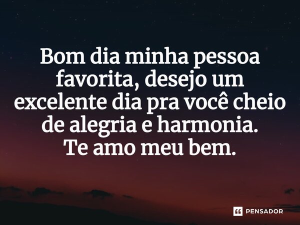Bom dia minha pessoa favorita, desejo um excelente dia pra você cheio de alegria e harmonia. Te amo meu bem.