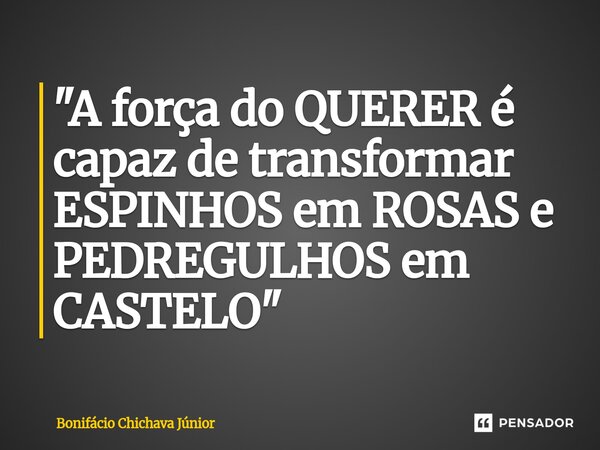 ⁠"A força do QUERER é capaz de transformar ESPINHOS em ROSAS e PEDREGULHOS em CASTELO"... Frase de Bonifácio Chichava Júnior.