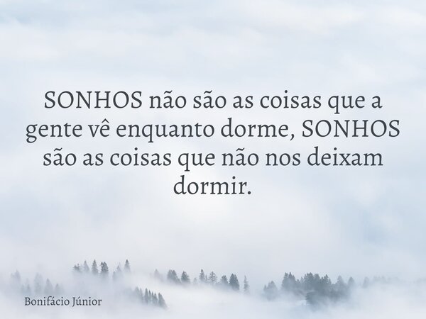 SONHOS não são as coisas que a gente vê enquanto dorme, SONHOS são as coisas que não nos deixam dormir.... Frase de Bonifácio Júnior.