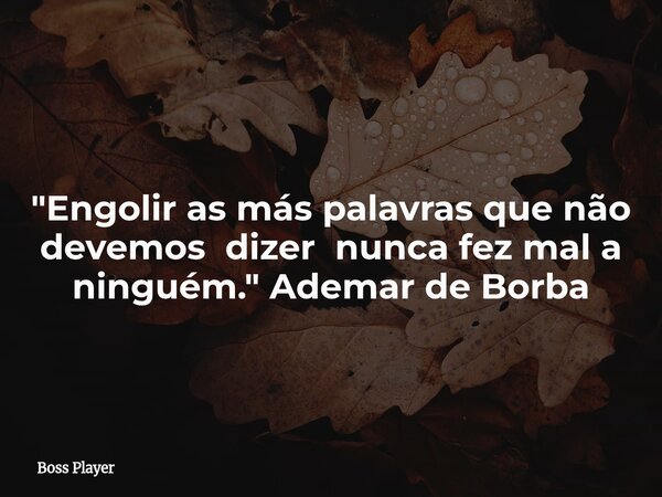 "Engolir as más palavras que não devemos dizer nunca fez mal a ninguém." Ademar de Borba... Frase de Boss Player.