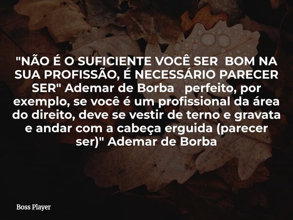 "NÃO É O SUFICIENTE VOCÊ SER BOM NA SUA PROFISSÃO, É NECESSÁRIO PARECER SER" Ademar de Borba perfeito, por exemplo, se você é um profissional da área ... Frase de Boss Player.