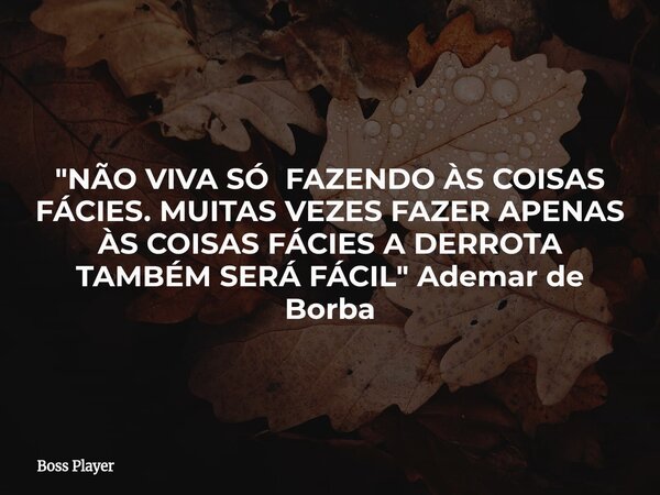 "NÃO VIVA SÓ FAZENDO ÀS COISAS FÁCIES. MUITAS VEZES FAZER APENAS ÀS COISAS FÁCIES A DERROTA TAMBÉM SERÁ FÁCIL" Ademar de Borba... Frase de Boss Player.