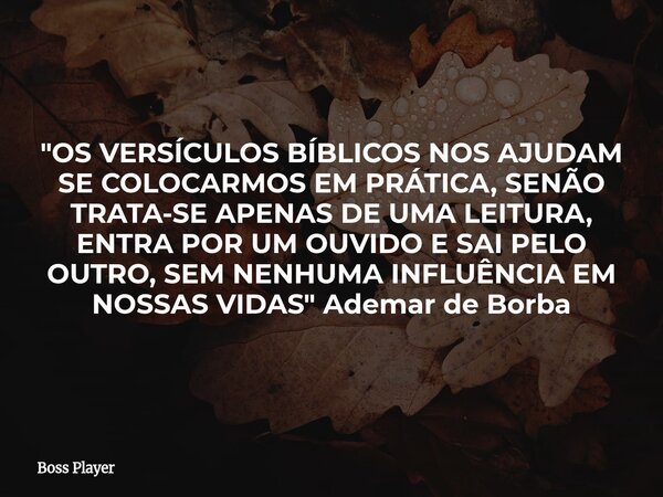 "OS VERSÍCULOS BÍBLICOS NOS AJUDAM SE COLOCARMOS EM PRÁTICA, SENÃO TRATA-SE APENAS DE UMA LEITURA, ENTRA POR UM OUVIDO E SAI PELO OUTRO, SEM NENHUMA INFLUÊ... Frase de Boss Player.