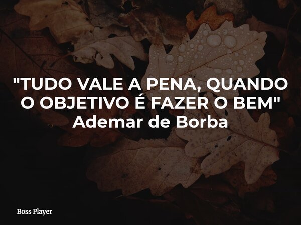"TUDO VALE A PENA, QUANDO O OBJETIVO É FAZER O BEM" Ademar de Borba... Frase de Boss Player.